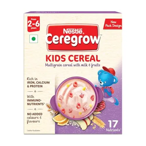 Ceregrow Kids Cereal-Multigrain,Milk &Fruits_Rich in Iron, Calcium & Protein_Nutrient-Rich Tasty