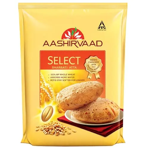 Aashirvaad Select Sharbati Atta, 5kg, Premium 100% MP Sharbati Wheat Atta for Softer Rotis